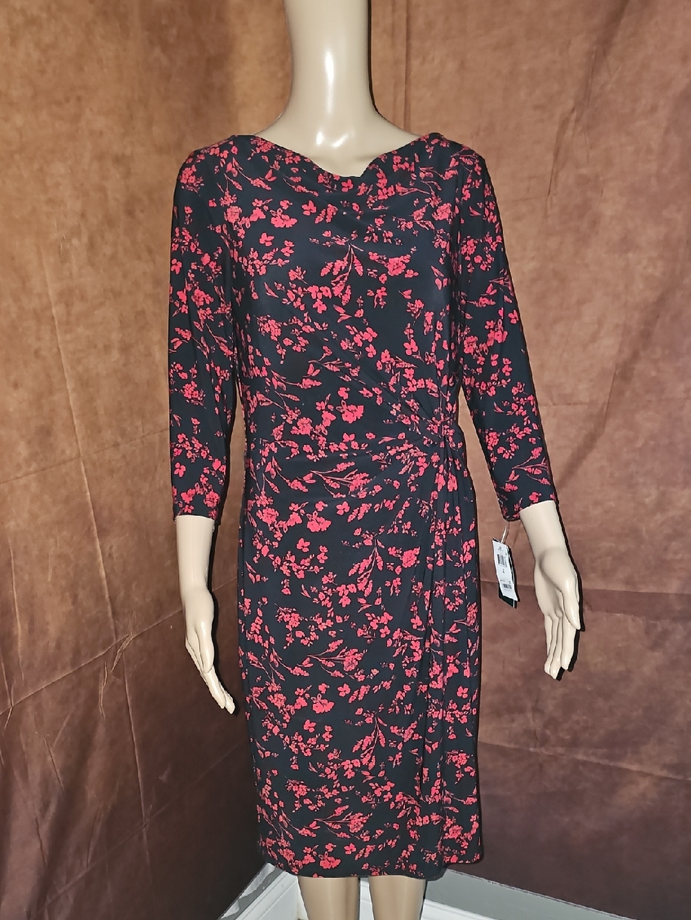 Ralph Lauren Black Midi Dress with Pink Floral Print